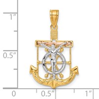 14K Tri-color Diamond-cut and Textured Mariners Crucifix Pendant view 4