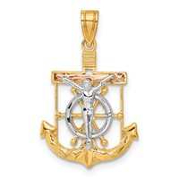 14K Tri-color Diamond-cut and Textured Mariners Crucifix Pendant view 1