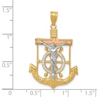 14K Tri-color Diamond-cut and Textured Mariners Crucifix Pendant view 3