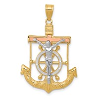 14K Tri-color Diamond-cut and Textured Mariners Crucifix Pendant view 1