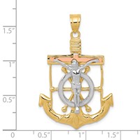 14K Tri-color Diamond-cut and Textured Mariners Crucifix Pendant view 3