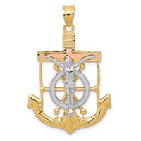 14K Tri-color Diamond-cut and Textured Mariners Crucifix Pendant view 1