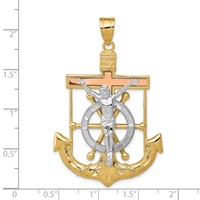 14K Tri-color Diamond-cut and Textured Mariners Crucifix Pendant view 3