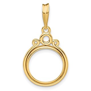 14ky Triple Circle Top Prong Coin Bezel Pendant                       