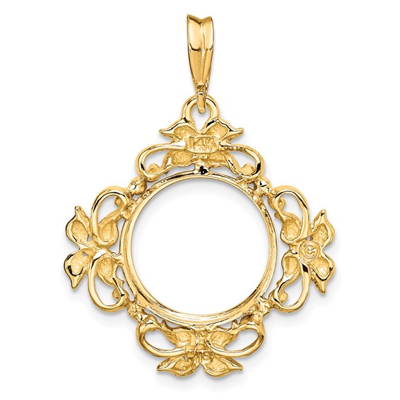 14ky Flower Blossom Prong Coin Bezel Pendant                          