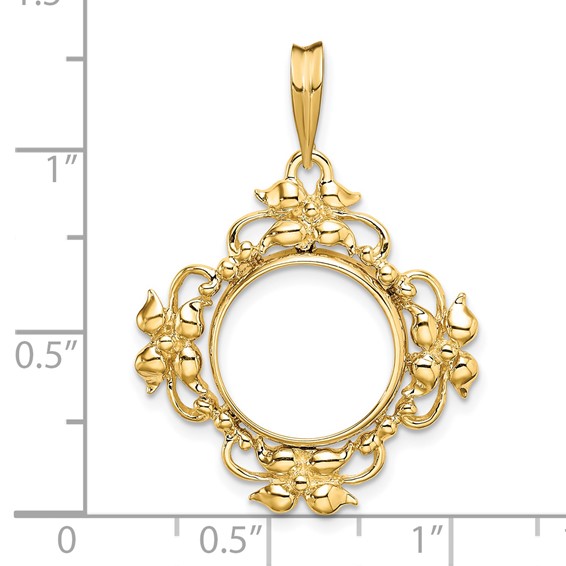 14ky Flower Blossom Prong Coin Bezel Pendant                          