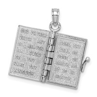 14K White Gold 3-D Holy Bible Pendant with Lord's Prayer and Moveable Pages view 2