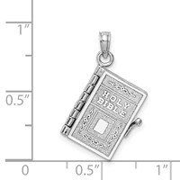 14K White Gold 3-D Holy Bible Pendant with Lord's Prayer and Moveable Pages view 5