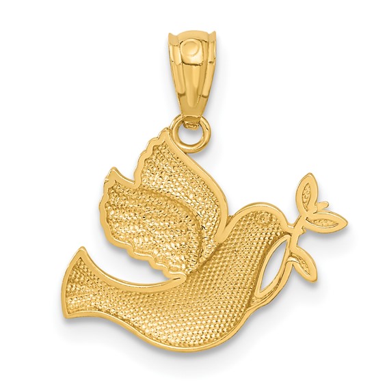 14k and White Rhodium Polished Dove with Olive Branch Pendant