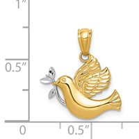 14K and White Rhodium Polished Dove Pendant with Olive Branch view 4
