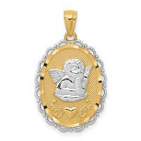 14K and White Rhodium Angel Scalloped Edge Oval Pendant view 1