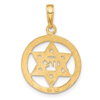 14K Yellow Gold Jewish Chai in Star of David Round Pendant view 3