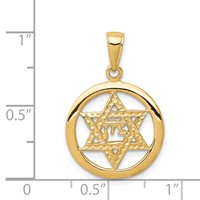 14K Yellow Gold Jewish Chai in Star of David Round Pendant view 4