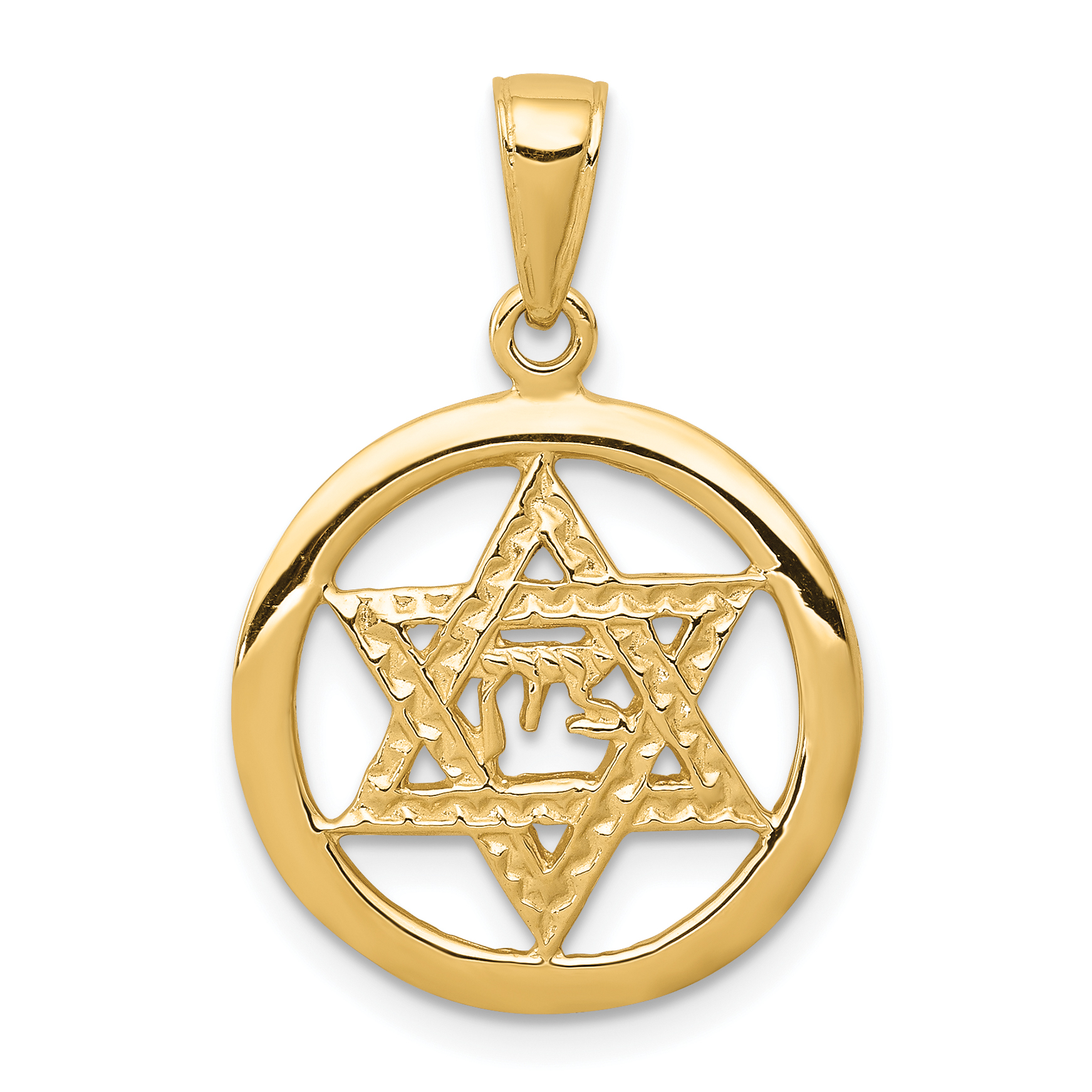 14K Jewish Chai In Star Of David Pendant (C3986)