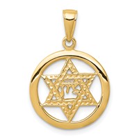 14K Yellow Gold Jewish Chai in Star of David Round Pendant view 1