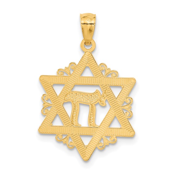 14k and White Rhodium Star of David with Chai Pendant