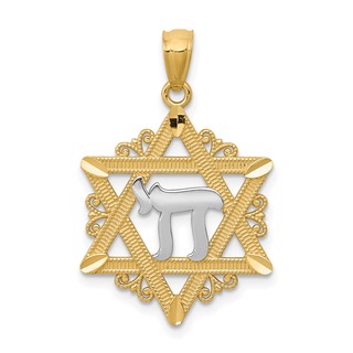 14k and White Rhodium Star of David with Chai Pendant