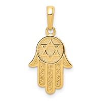 14K Yellow Gold Chamseh Hand of God Pendant with Star of David view 1