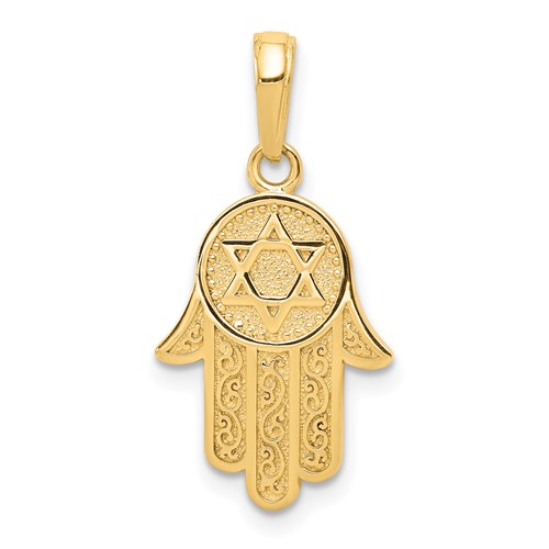 14K Yellow Gold Chamseh Hand of God Pendant with Star of David