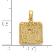 14K Yellow Gold Birth Certificate Charm view 4