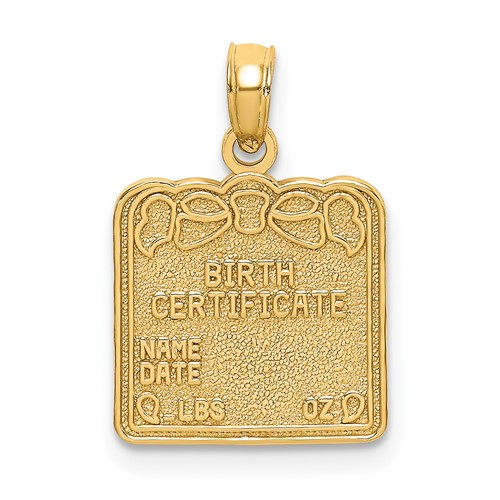 14K Yellow Gold Birth Certificate Charm