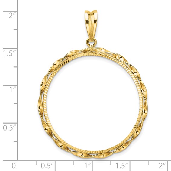 Wideband Distinguished Coin Jewelry 14k Polished Hand Twisted Ribbon and Diamond-cut 32.7mm Prong Coin Bezel Pendant