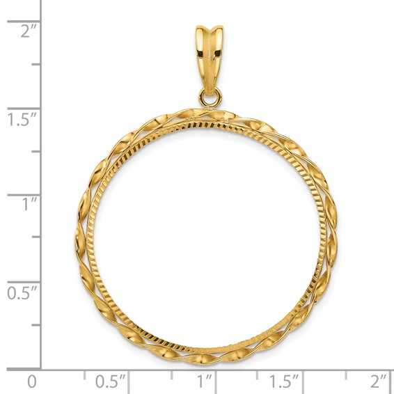 Wideband Distinguished Coin Jewelry 14k Polished Hand Twisted Ribbon and Diamond-cut 34.2mm Prong Coin Bezel Pendant