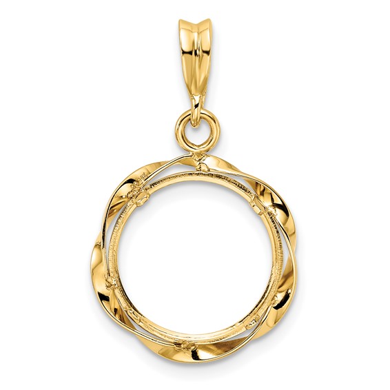 14ky Hand Twisted Ribbon Prong Coin Bezel Pendant                     