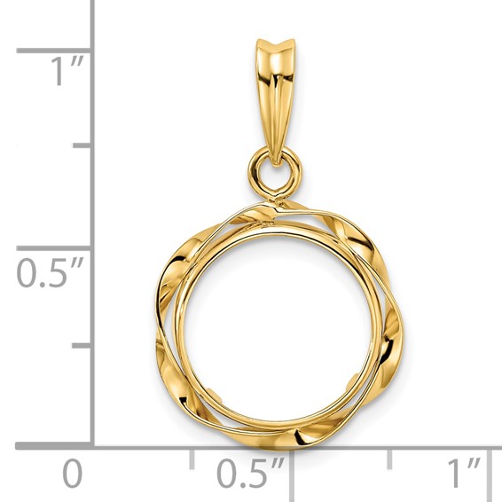 14ky Hand Twisted Ribbon Prong Coin Bezel Pendant                     