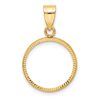 Wideband Distinguished Coin Jewelry 10k Polished and Diamond-cut 16.0mm Prong Coin Bezel Pendant