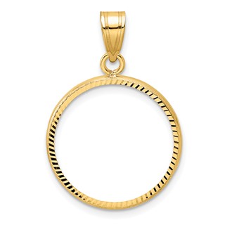 Wideband Distinguished Coin Jewelry 10k Polished and Diamond-cut 19.0mm Prong Coin Bezel Pendant