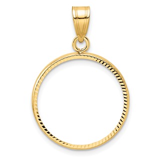 Wideband Distinguished Coin Jewelry 10k Polished and Diamond-cut 19.5mm Prong Coin Bezel Pendant