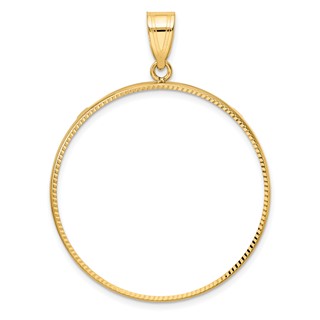 Wideband Distinguished Coin Jewelry 10k Polished and Diamond-cut 34.2mm Prong Coin Bezel Pendant