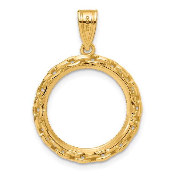 14k Diamond Cut Box with 16.5mm Prong Coin Bezel Pendant