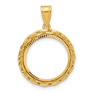 14k Diamond Cut Box with 16.5mm Prong Coin Bezel Pendant