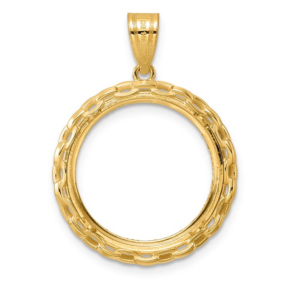 14k Diamond Cut Box with 18.0mm Prong Coin Bezel Pendant