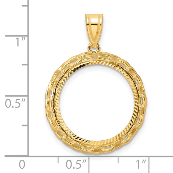 14k Diamond Cut Box with 18.0mm Prong Coin Bezel Pendant