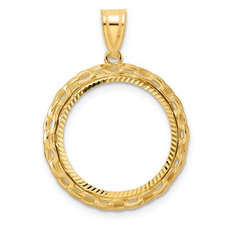 14k Diamond Cut Box with 18.0mm Prong Coin Bezel Pendant