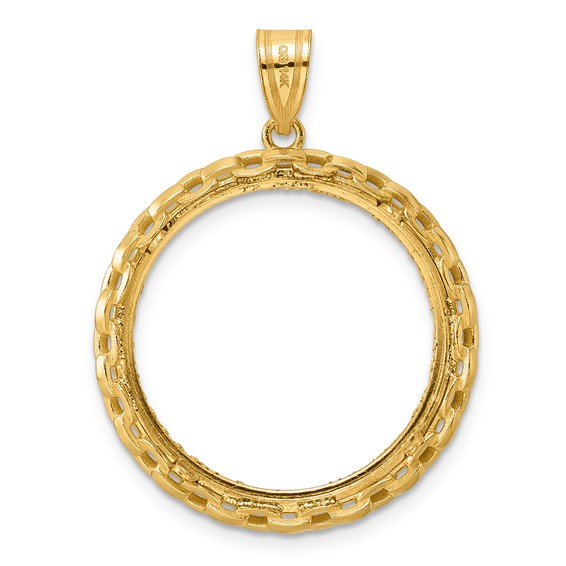 14k Diamond Cut Box with 22.0mm Prong Coin Bezel Pendant