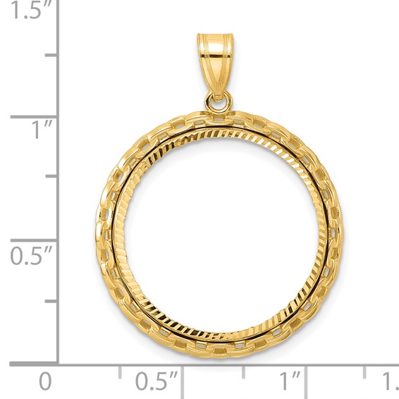 14k Diamond Cut Box with 22.0mm Prong Coin Bezel Pendant