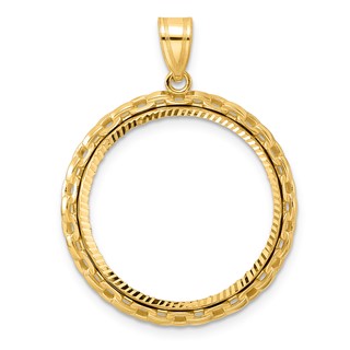 14k Diamond Cut Box with 22.0mm Prong Coin Bezel Pendant
