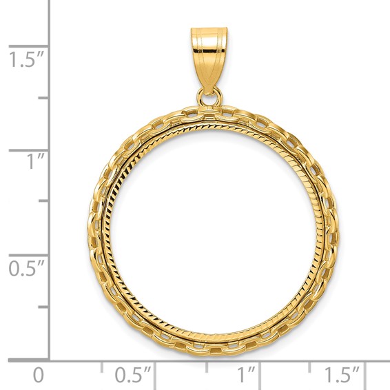 14k Diamond Cut Box with 27.0mm Prong Coin Bezel Pendant