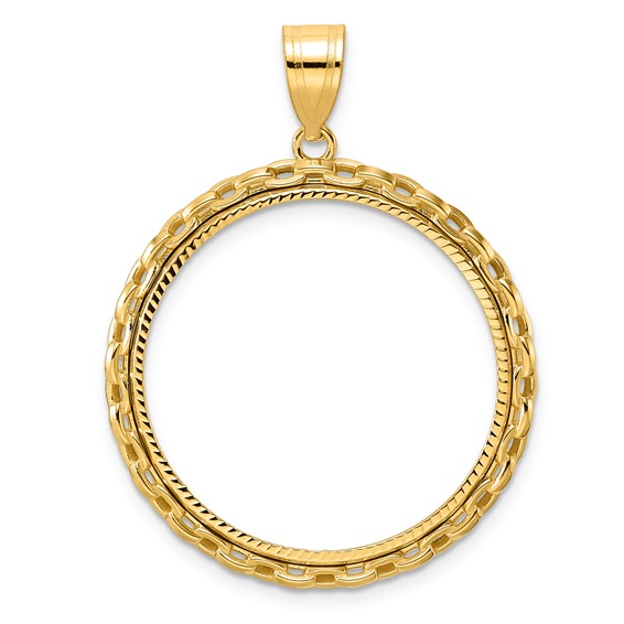 14k Diamond Cut Box with 27.0mm Prong Coin Bezel Pendant