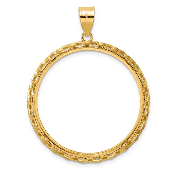 14k Diamond Cut Box with 32.0mm Prong Coin Bezel Pendant