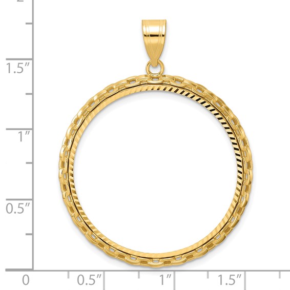 14k Diamond Cut Box with 32.0mm Prong Coin Bezel Pendant