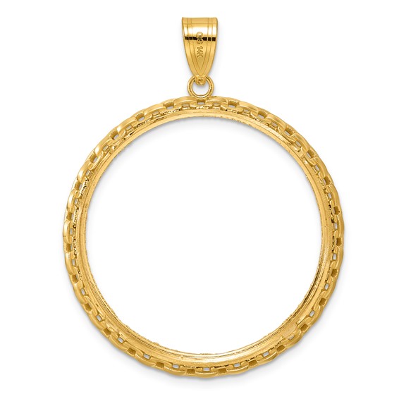 14k Diamond Cut Box with 32.7mm Prong Coin Bezel Pendant