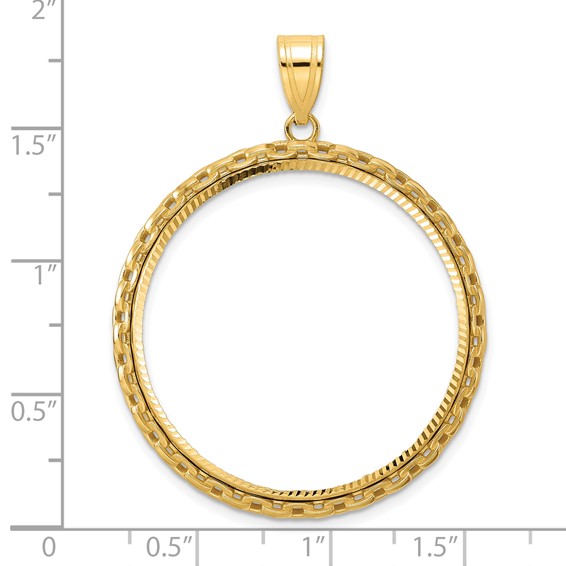 14k Diamond Cut Box with 32.7mm Prong Coin Bezel Pendant