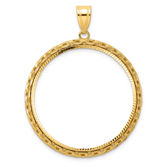 14k Diamond Cut Box with 32.7mm Prong Coin Bezel Pendant