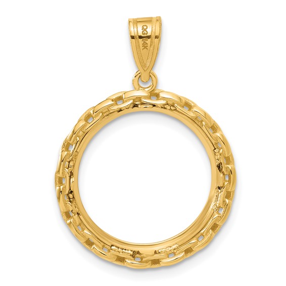 14k Polished Box with 16.5mm Prong Coin Bezel Pendant