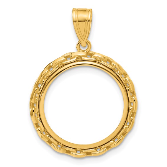 14k Polished Box with 16.5mm Prong Coin Bezel Pendant